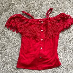 Time and Tru Red Off-Shoulder Blouse